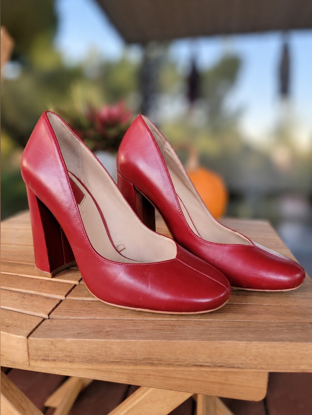 Zara Red Leather Block-Heel Pumps – Size EU 37